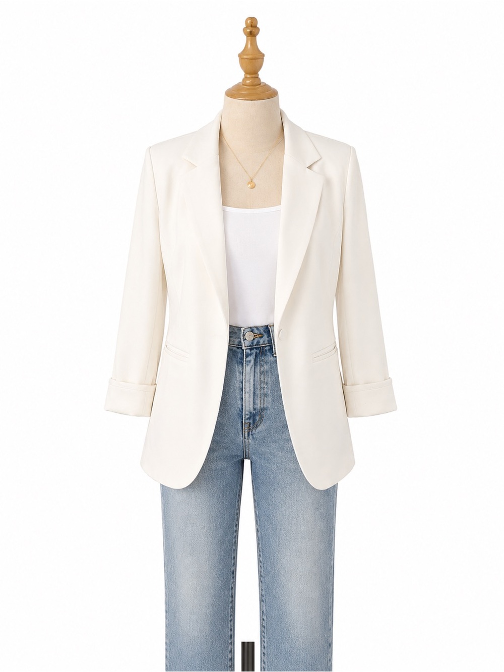 Women's Ivory Single-Button Tailored Blazer